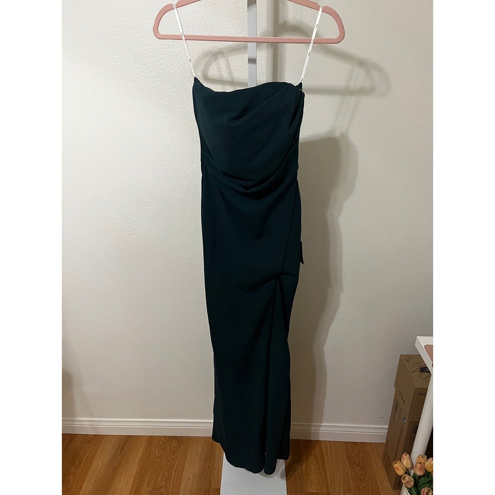 NWT Lulus Marvelous Entrance Emerald Green Pleated Strapless Maxi Dress XS - Picture 6 of 11